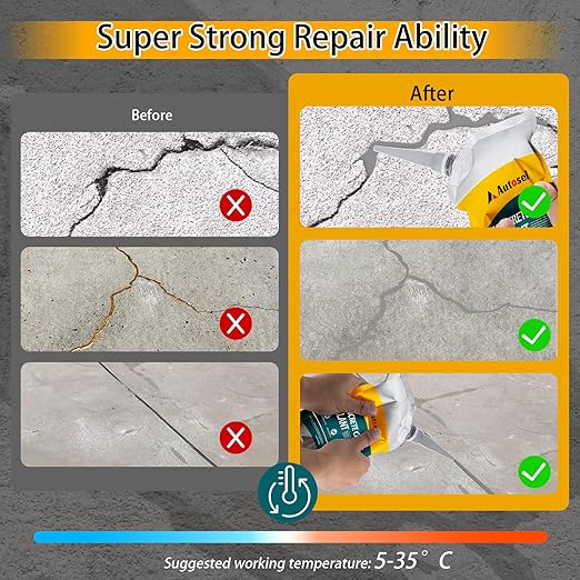 Concrete Crack Filler, Cement Crack Filler, Self-Leveling Crack Filler Concrete Repair, Asphalt Crack Filler, Quick-Drying – No Cracking, Sealant for Repairing Driveway Cracks and Roof Leaks – 6 Pack