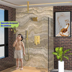 Enga 10 Inch + Dual 6-Inch Rain Shower System, Four Modes Diverter Shower Faucet with Handheld, Luxury Rain Mixer Shower Combo Set, Brushed Gold