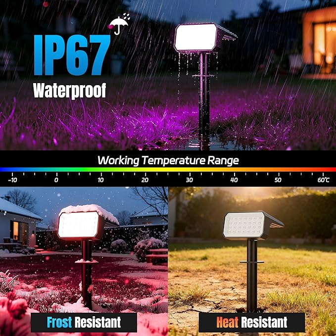 Solar Spot Lights Outdoor Color Changing, [10 pack/28 LED] 7 Modes Auto On/Off Solar Landscape Spotlights, Ip67 Waterproof Solor Powered Pathway Lights for Outside Yard Garden Walkway Tree Patio