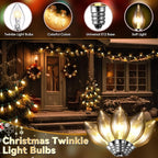25 Pack Twinkle Christmas Replacement Bulbs, 7W Random Blinking Light Bulbs for Christmas String Light, Nightlights(Clear Twinkle,C7,E12 Intermediate Base)