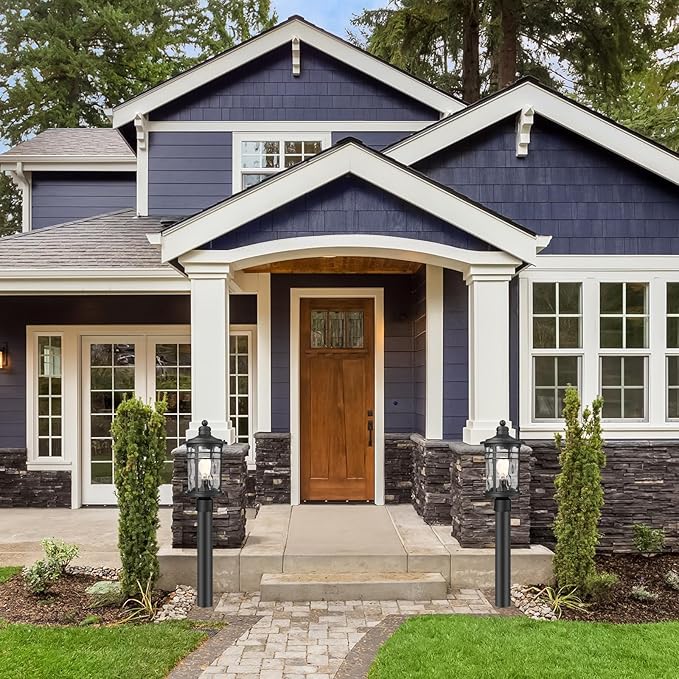 Darkaway 2 Pack Large Outdoor Post Lights Lamp Posts Outdoor Lighting, 17inch Aluminum Post Lights Outdoor Light Fixtures with Water Ripple Glass for Patio Yard Garden