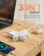 DEWENWILS 6FT Flat Plug Extension Cord, 3 Prong Ultra Thin Power Strip, 360° Rotating Plug, 13A/125V/1625W, 16 Awg Grounded Flat Power Cable for Indoor Narrow Space, SPT-3, ETL Listed, White