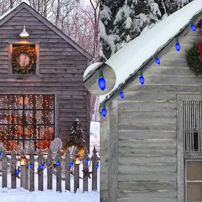 SUNSGNE 25 Pack C9 Christmas Replacement Night Light Bulbs, 7 Watt Incandescent Light Bulbs for C9 Christmas String Lights, Candle Lamps, Night Lights, Blue, E17 Intermediate Base