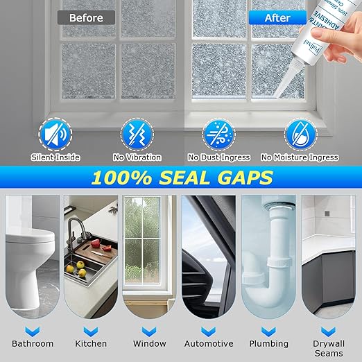 Clear Silicone Sealant & Adhesive RTV Transparent 100% Silicone Caulk Waterproof High Strength All-Purpose Shrink & Crack Proof Caulking for Kitchen, Bathroom, Windows & Car -1.8oz/50g