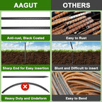 AAGUT Rebar Stakes 16 inch (34pcs) Heavy Duty 3/8” Ground Anchors Steel Garden Stakes Metal Straight Camping Tent Spikes with Chisel Point End for Hard Soil, Black Powder Coated
