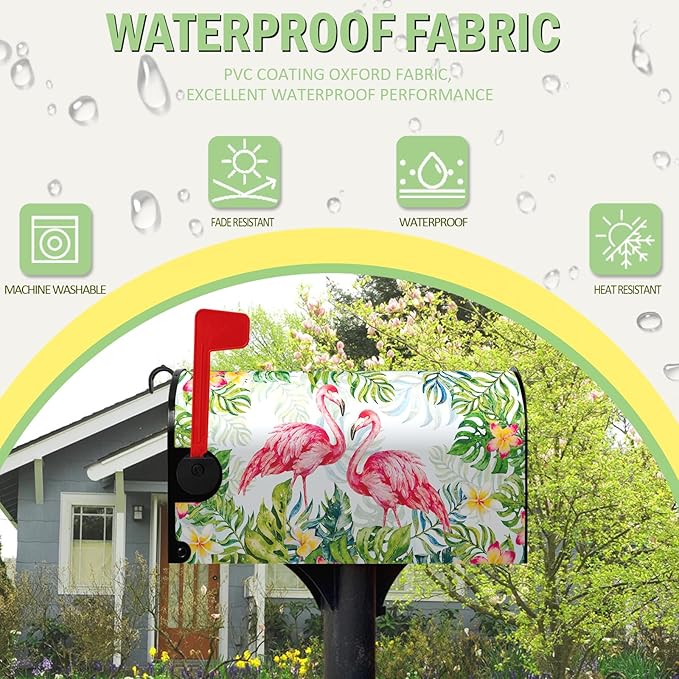 Flamingo Tropical Magnetic Mailbox Covers Summer Palm Leaf Mailbox Cover Decorations Standard Size 21x18 Inch Jungle Floral Post Letter Box Wraps Cover for Garden Decor