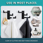 Angle Simple Swivel Towel Hooks for Bathroom, SUS 304 Stainless Steel Foldable 3 Arms Robe Towel Holder, Shower Wall Coat Hooks, Matte Black, 2 Pack