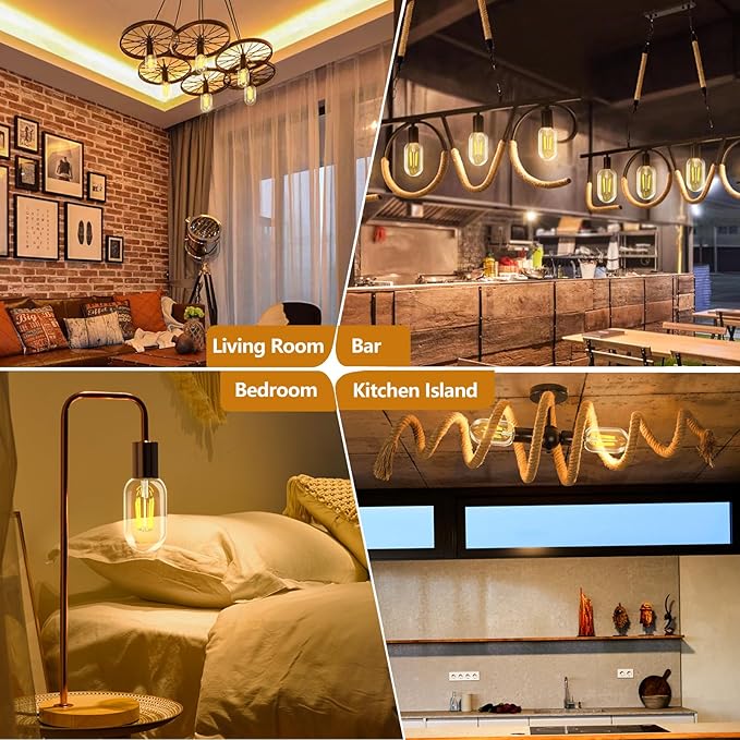 4 Pack T45 Dimmable LED Edison Bulbs, Vintage LED Filament Bulbs 4W Equivalent 40W, 110-130V E26 Base 2700K Warm White Light, CRI 90+ Clear Glass Small Bulbs, Great for Home Office Bar.
