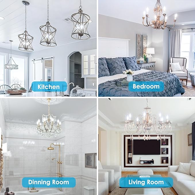 VOLIVO Dimmable E12 LED Candelabra Bulbs 60Watt Equivalent, 5000K Warm White, 500Lumens, 4.5W B11 Vintage Chandelier Light Bulbs, LED Filament Clear Glass Candle Lamp for Ceiling Fan Home, 24Pack