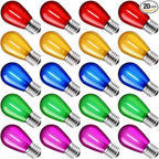 Minetom 20 Pack Multicolor S14 LED Christmas Replacement Light Bulbs, UL Listed, 1 Watt E26 Medium Base Plastic Shatterproof LED Edison Bulbs, Easily Screw in Strings Spools Strands