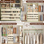 Aheaplus Closet System with Drawers Set of 2, Wood Closet Organizer System with 8 Hanging Rods & Top Shelves, Walk-in Closets Organizer Wardrobe Clothes Rack, Cut Fits Spaces 4-9FT. Wide, White Oak