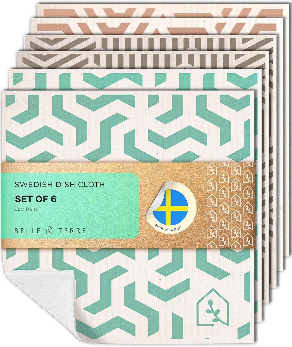 Swedish Dish Cloths for Kitchen - Reusable Dishcloths for Washing Dishes - Each Cellulose Dish Cloth Replaces 15 Rolls of Paper Towels and is More Absorbent than a Sponge - Dishcloth Set of Six