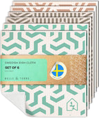 Swedish Dish Cloths for Kitchen - Reusable Dishcloths for Washing Dishes - Each Cellulose Dish Cloth Replaces 15 Rolls of Paper Towels and is More Absorbent than a Sponge - Dishcloth Set of Six