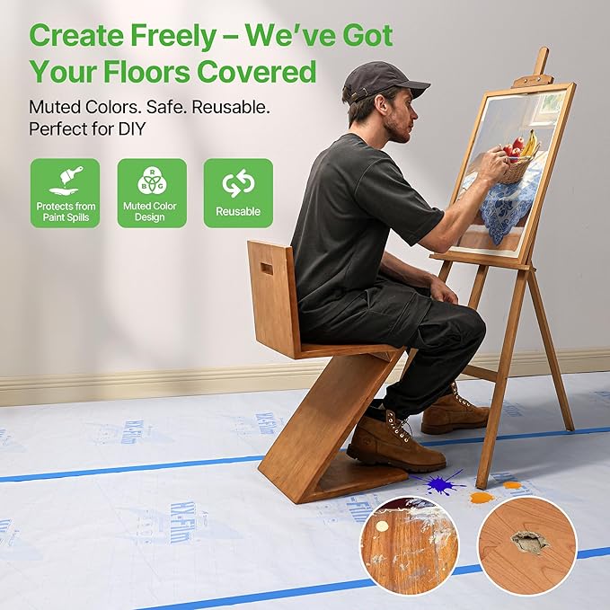 39" x200' Heavy-Duty Floor Protection | Construction Grade Carpet Protector | Drop Cloth Plastic Film for Hardwood Floors | Waterproof Painters Covering with No Residue(Ice Blue)