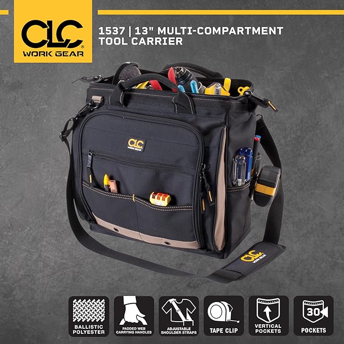 Custom Leathercraft1537 Multi-Compartment Tool Carrier, 30 Pocket, 13 In.