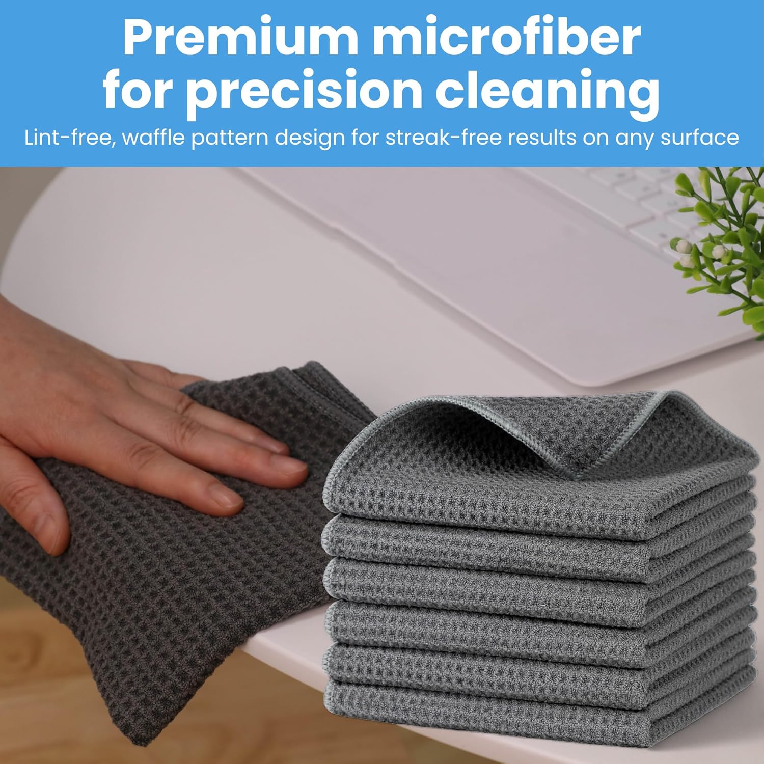 Waffle Weave Microfiber Cloths - 12 x 12 inches - Lint Free Cloth, Streak-Free Absorbent Microfiber Glasses Cleaning Cloth, Screens, Dusting & Appliances - 6 Pack Premium Cloth Wipes