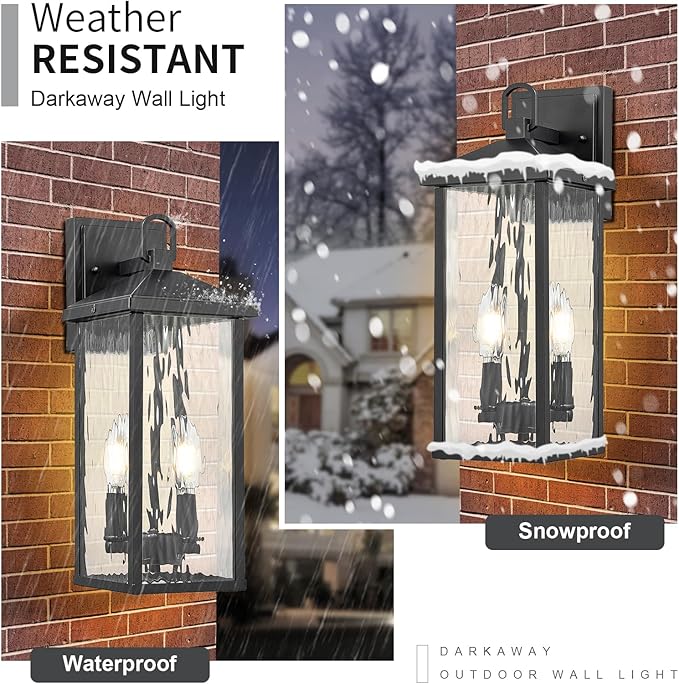 Darkaway Outdoor Wall Lights, Exterior Lighting Fixtures Wall Mount Porch Lights Waterproof Outdoor Sconce with Water Ripple Glass E12 Socket for House Patio Hallway Garage