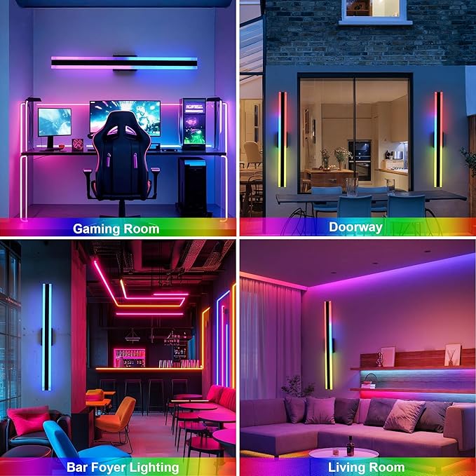 TODOLUZ 2-Pack 40-Inch Outdoor RGB Long Linear Wall Light Fixture, IP65 Waterproof 24W LED Exterior Wall Sconce Lighting with Remote Control for Indoor Party Garage