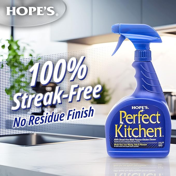 HOPE'S Perfect Kitchen Cleaner Spray - 32 Oz No-Residue All Purpose Cleaning Spray - Multisurface Degreaser for Counters, Stoves, Microwaves, and More - Pet and Home Safe - Pack of 1