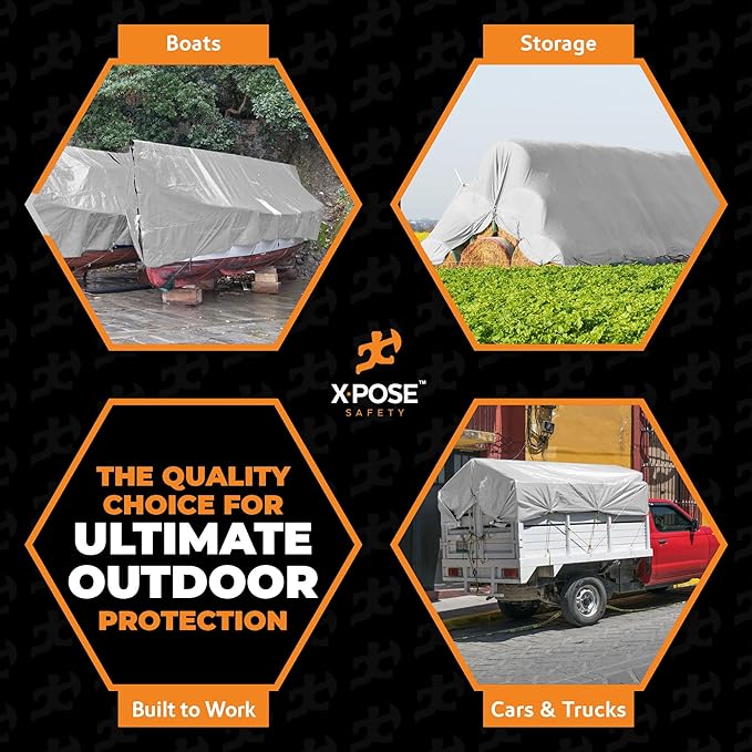 30' x 50' Super Heavy Duty 16 Mil Silver/Brown Poly Tarp Cover - Thick Waterproof, UV Resistant, Rip and Tear Proof Tarpaulin with Grommets and Reinforced Edges - by Xpose Safety
