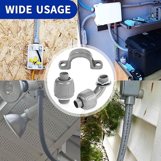 (1/2" Conduit Parts 60 Pack) Yariwiz 1/2 PVC Electrical Conduit Fitting Plastic Liquid Tight Conduit Connector Kit, Include 20 Conduit Couplings, 20 Conduit 90 Degree Elbows and 20 Conduit Straps