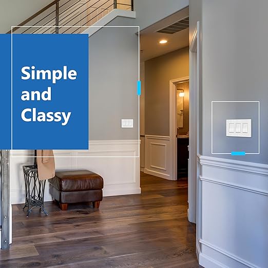 LIDER Brushed White Minimalist Design Decorator Switch, Frameless Paddle Wall Light Switch, On/Off Rocker Switch, 3-Way or Single Pole, Residential Grade, UL Listed, 3 Wire, 15A 120-277VAC, 5 Pack