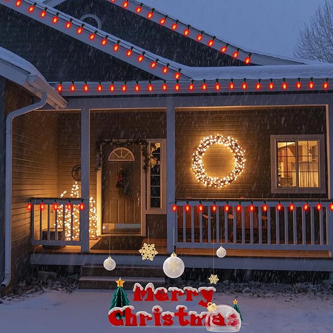 25 Pack C9 Ceramics Red Christmas Light Bulb for Indoor/Outdoor Patio, Halloween Party String Lights, 7 Watt Red Night Light, C9/E17 Intermediate Base