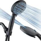 Hotel Spa AquaCare High Pressure 8-mode Handheld Shower Head, Anti-clog Nozzles - Built-in Power Wash to Clean Tub, Tile & Pets, Extra Long 6 ft. Stainless Steel Hose, Wall & Overhead Brackets