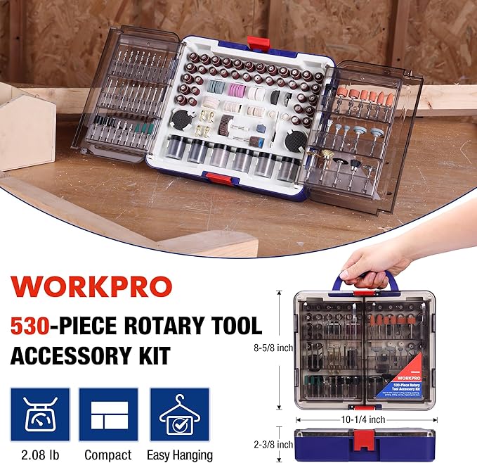 WORKPRO 530-Piece Rotary Tool Accessory Kit, Rotary Tool Bits for Easy Cutting, Grinding, Sanding, Polishing, Cleaning, Drilling, Carving and Engraving