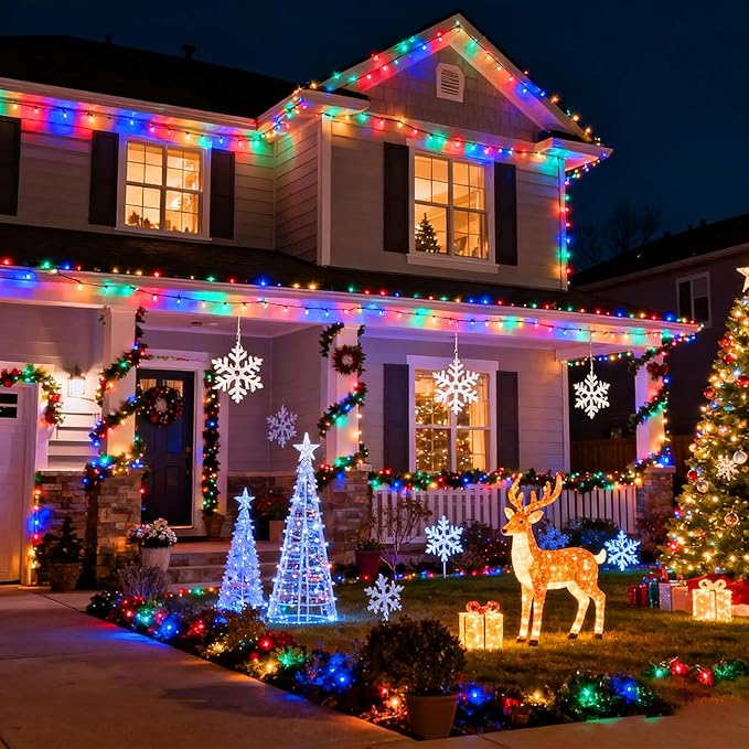 25FT C7 Christmas Decorations Lights, Vintage Christmas Lights String, Multicolor Christmas Tree Lights, Xmas Light for Outdoor Indoor Holiday Decorations with 27 Colorful Ceramic Bulbs (2 Spare Bulb)