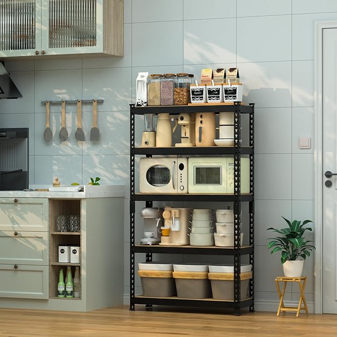 WORKPRO 5-Tier Steel Shelving Unit-Black, 27-2/5”W x 11-7/10”D x 60”H, Adjustable Storage Rack, Heavy Duty Shelf with MDF Board, 1650 lbs Load Capacity (Total) for Garage, Basement, Kitchen