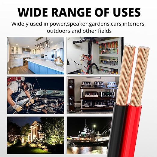 NAOEVO 20 Gauge Wire 100FT, 2 Conductors Electrical Wire Red Black Cable, Flexible/Low Voltage/PVC 20 AWG Copper Clad Aluminum Extension Cord for Speaker, LED Strips, Automotive 12V/24V DC