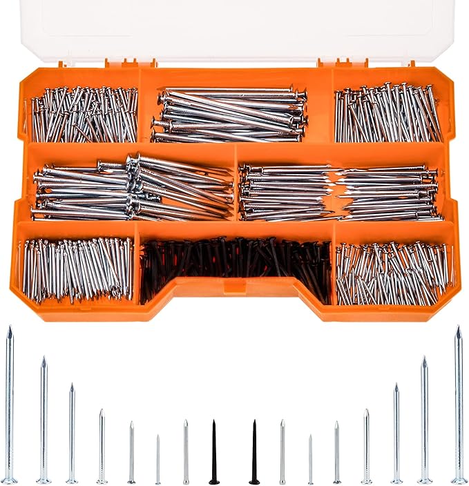 1080pcs Nail Assortment Kit, Small Nails, Nails, Nails for Hanging Pictures, Picture Hanging Nails, Finishing Nails, Hanging Nails, Picture Nails, Wall Nails for Hanging, Pin Nails