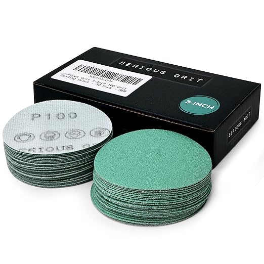 Serious Grit - 3-Inch 100 Grit Sanding Discs - Heavy-Duty Hook & Loop Film Discs - Sandpaper for Woodturning, Bowl Sanding & Power Tool Drill Attachment Sanding Pads - Pack of 50