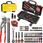 38Pcs Tools Set Packaged with Heavy-duty Tool Box, Include Screwdriver Bits, Nut Driver, Mini Ratchet Wrech, Quick change adapter,Tape Measure,Pliers Wrench and Bit Holder for Home Repairs
