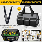 Tool Bag, Portable Tool Box Organizer Adjustable Shoulder Strap, Carry Tool Tote Heavy Duty Tool Storage Bag With Wide Mouth,Tool Bags for Men Mechanic EngineerGift - L, Dark Grey & Black