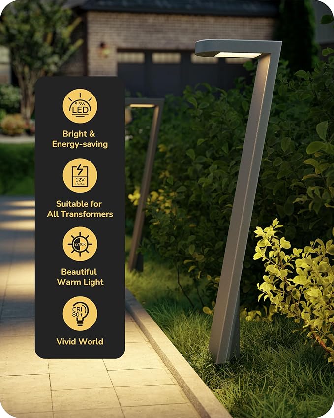 EDISHINE Low Voltage Pathway Lights Wired, 2700K 100LM 5.5W 50000Hrs 12V Waterproof Outdoor Lighting & Accessories, Modern Aluminum Electric LED Path Lights for Sidewalk Yard Garden