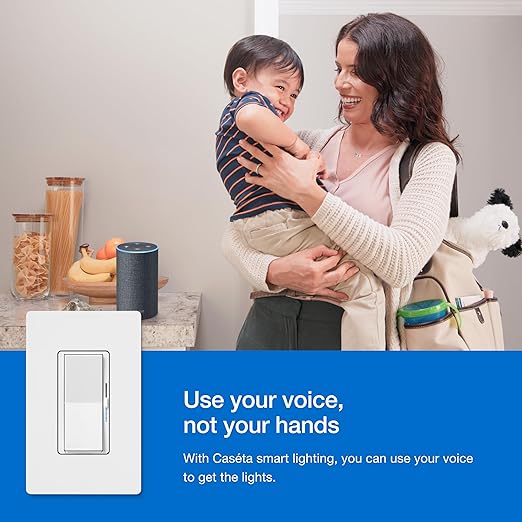 Lutron Diva Smart Dimmer Light Switch 3-Way Kit for Caseta Smart Lighting, w/Plate, Pico Remote, Wallmount Bracket, and Label Stickers, No Neutral Required, DVRF-PKG1D-WH