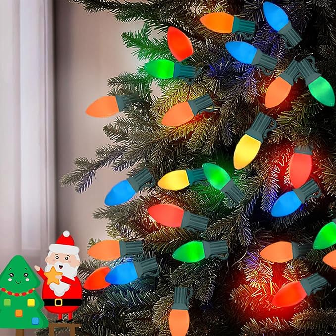 25 Pack C9 Multicolor Christmas Light Bulbs, C9 Multicolor Replacement Bulbs for Outdoor Patio Christmas String Lights, 7W Incandescent Night Light Bulbs, C9/E17 Intermediate Base Bulb,120V 7W bulb