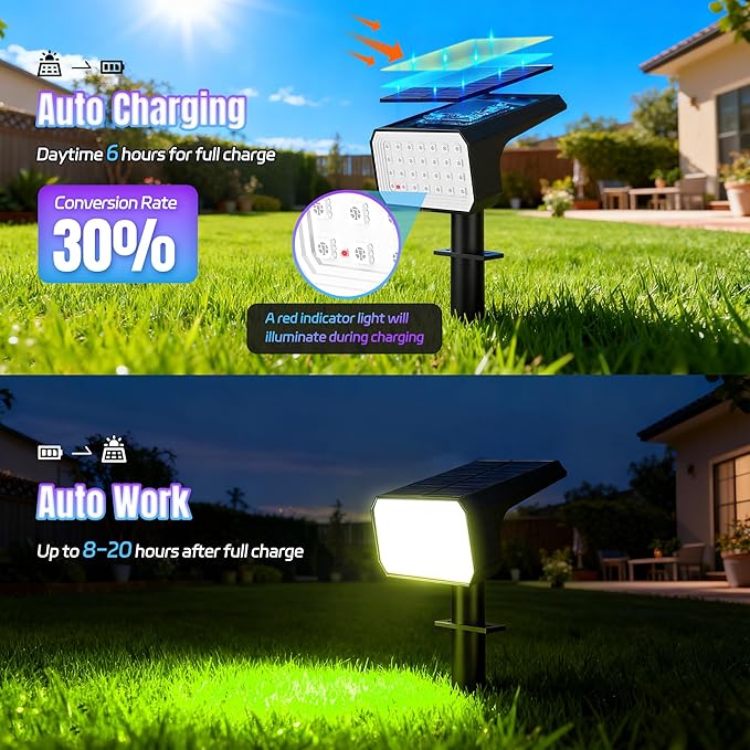 Solar Spot Lights Outdoor Color Changing, [6 pack/28 LED] 7 Modes Auto On/Off Solar Landscape Spotlights, Ip67 Waterproof Solor Powered Pathway Lights for Outside Yard Garden Walkway Tree Patio