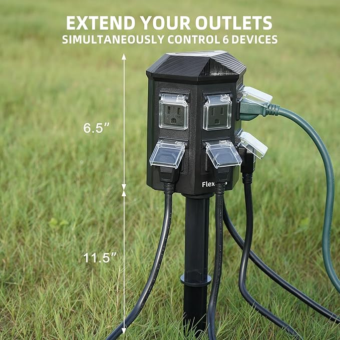 Outdoor Power Strip Waterproof, 20 FT Extension Cord, 6 Grounded Outlets for Halloween/Christmas Decorations and Inflatables, 15A/1875W, ETL Listed