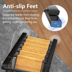 GameGem 6 Step Ladder for 12 Feet High Ceiling, Lightweight Aluminum Folding Step Stool with Convenient Handgrip, Stepladders with Anti-Slip and Wide Pedal for Home Use Space Saving - Black+Woodgrain