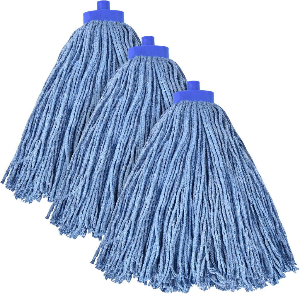 Matthew Cleaning Screw-on Heavy Duty Cotton Wet Mop Replacement Heads(Blue, Medium,3Pack) for Residential & Commercial Floor Cleaning Use- Fit Standard American Screw