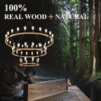 48 Lights 3 Tier Extra Large Wooden Wagon Wheel Chandelier Natural Farmhouse 63'' High Ceiling Black Rustic Round Wood Pendant Light Fixture for Living Room Foyer Villa Staircases