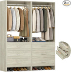 Aheaplus Closet System Closet Organizer, Wood Closet Organizer System, Walk-in Closet or Small Closets Wardrobe, Clothes Rack with Hanging Rods, 4FT Closets, Set of 2, White Oak