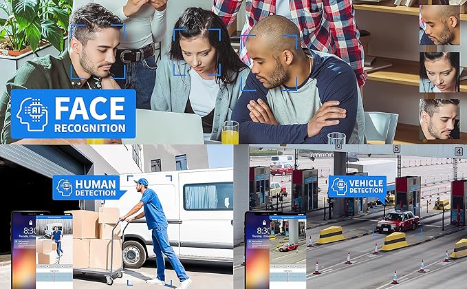 GW Security 8 Channel 12MP NVR 4K AI Face Recognition Human & Vehicle Smart Detection Security Camera System with 8 UHD 8MP 2160P Microphone PoE Outdoor/Indoor Weatherproof IP Security Bullet Camera