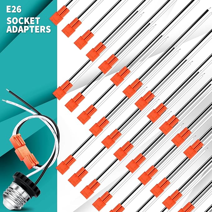 Zhengmy 100 Pcs E26 Socket Adapter, Medium Base Male Screw in Light Socket Pigtail for LED Recessed Lights