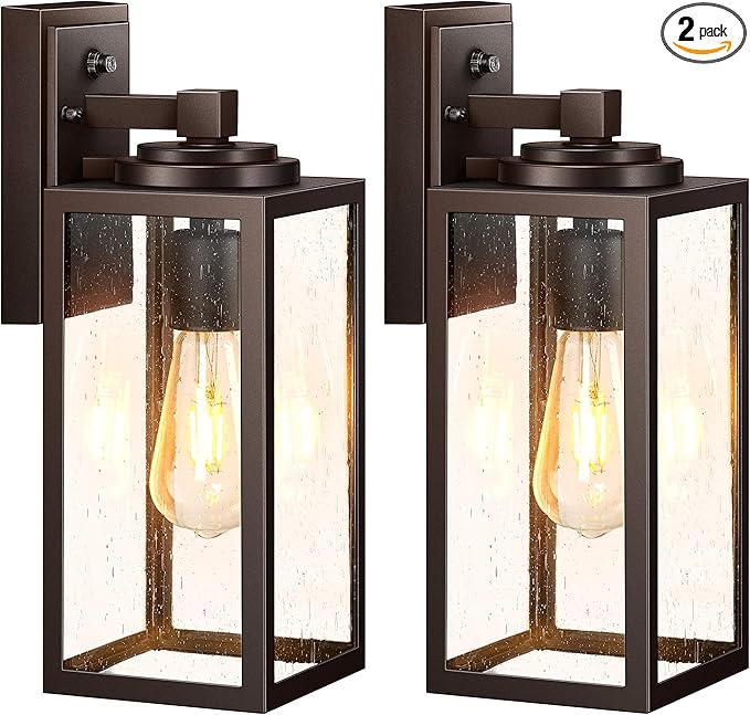 VIANIS 14.5" Outdoor Light Fixture, Oil Rubbed Bronze Dusk to Dawn Outdoor Lighting, Porch Lights with Tempered Seed Glass, Outside Lights for House, Porch, Waterproof Anti-Rust, 2 Pack