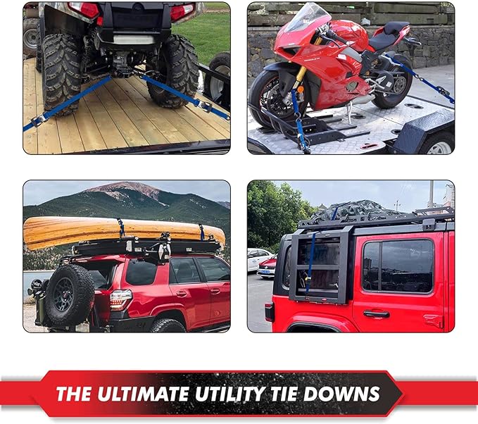 MOCA Blue Heavy Duty Ratchet Tie Down Straps - 5200 Lbs Breaking Strength 1.6" x 8', Includes 4 Heavy Duty Ratchet Padded Handles & Coated Chromoly S Hooks & 4 Soft Loop Tie-Downs