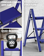 Taranta 3 Step Ladder,Aluminum Lightweight Folding 3 Step Stool with Anti-Slip Wide Pedal,330lbs Capacity Step Ladder for Household,Kitchen,Office - Blue